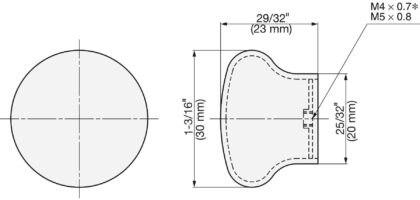 Sugatsunes SUS304 superlette møbelknop i rustfrit stål, RSS-30M (23 mm), poleret til en blank finish. Teknisk tegning