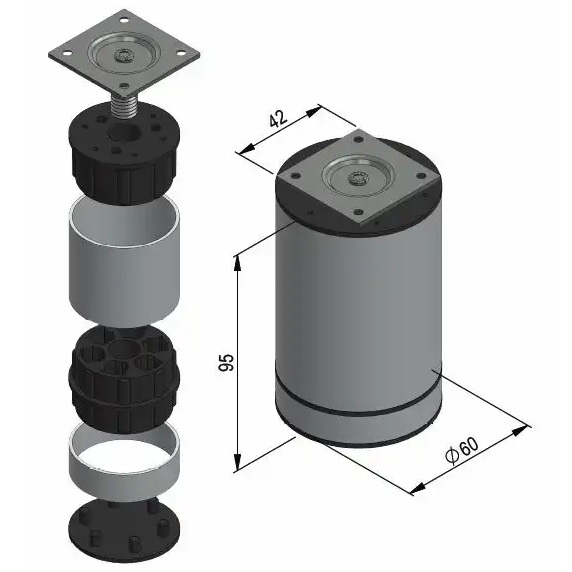 Design møbelben, sæt med 4, farve: alusølv, diameter: ⌀60 mm (2-3/8"), af SISO - Billede 3