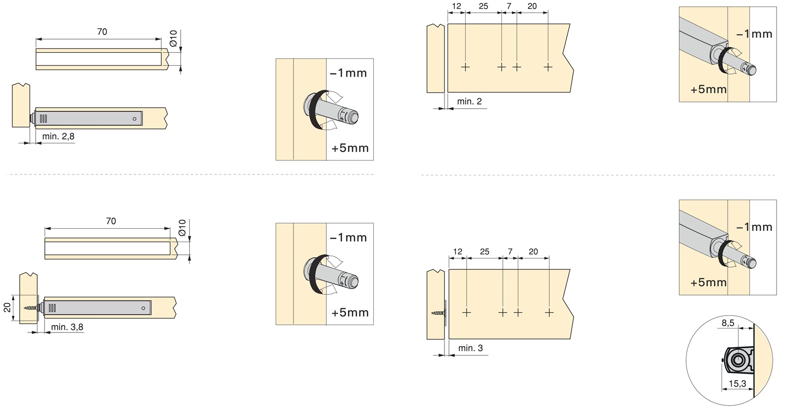 2 stk. elegant tryklås med monteringshus, overflade: antracitgrå, design: ikke-magnetisk, 1900223. Stabil push-to-open døråbner til møbeldøre, skabslåger, klapper og meget mere, af EMUCA - Billede 4