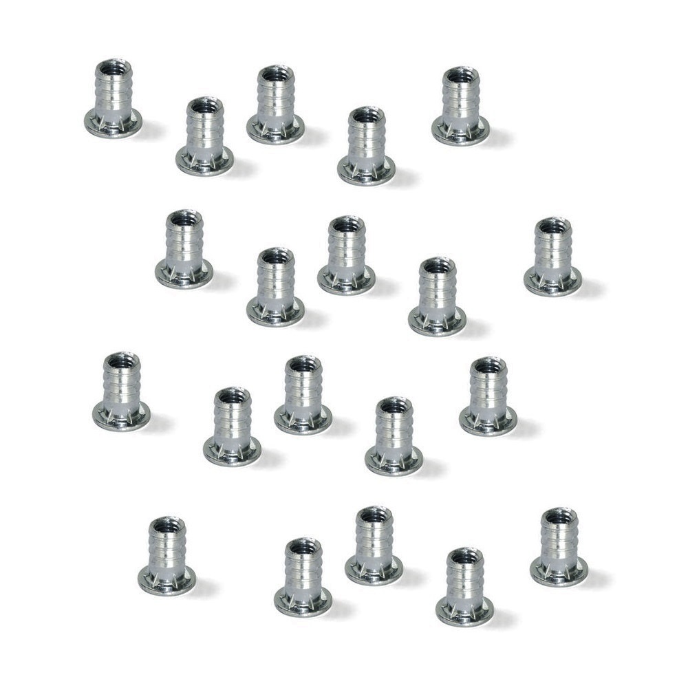 20 stk. højkvalitets press-fit møtrik med indvendigt gevind M6, lavet af stål, overflade: galvaniseret, 13,6 mm (17/32"), 8066705. Praktisk drivmuffe med krave til møbelforbindelser og meget mere, fra EMUCA