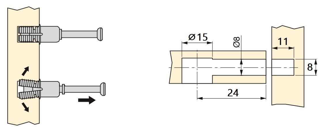 20 stk. ekspansionsbolte, lavet af stål og plast, overflade: galvaniseret, 21,6 mm (27/32"), 5912805. Udvideligt forbindelsesanker til excentriske stik, hylder, skabsdele og meget mere, af EMUCA - Billede 3