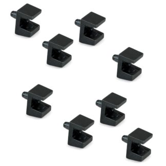 8 stykker højkvalitets glashyldebeslag, overflade: sort, 5 mm (13/64"), 4007953. glashyldebeslag til glashylder, glasskabshylder, badeværelsesskabe og meget mere, af EMUCA