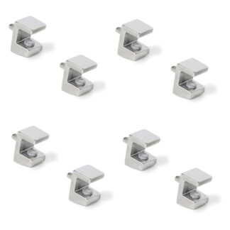 8 stk højkvalitets glashyldebeslag, overflade: forniklet, 3 mm (1/8"), 4010007. glashyldebeslag til glashylder, glasskabshylder, badeværelsesskabe og mere, af EMUCA