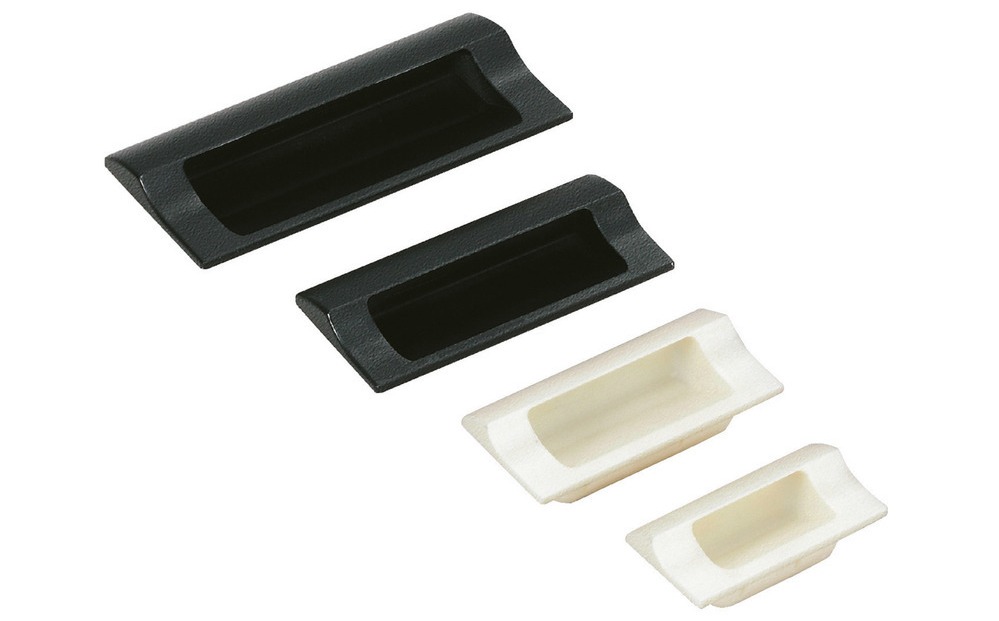 Rektangulær håndtagsskal af høj kvalitet til hurtig klikmontering i metalpladehus lavet af robust plast, overflade: sort, 90 mm (3,6") HH-JW90-BL. Enhedshåndtag HH-JW90-BL til metalskabe, metalplader, af Sugatsune / LAMP® (Japan) - Billede 2