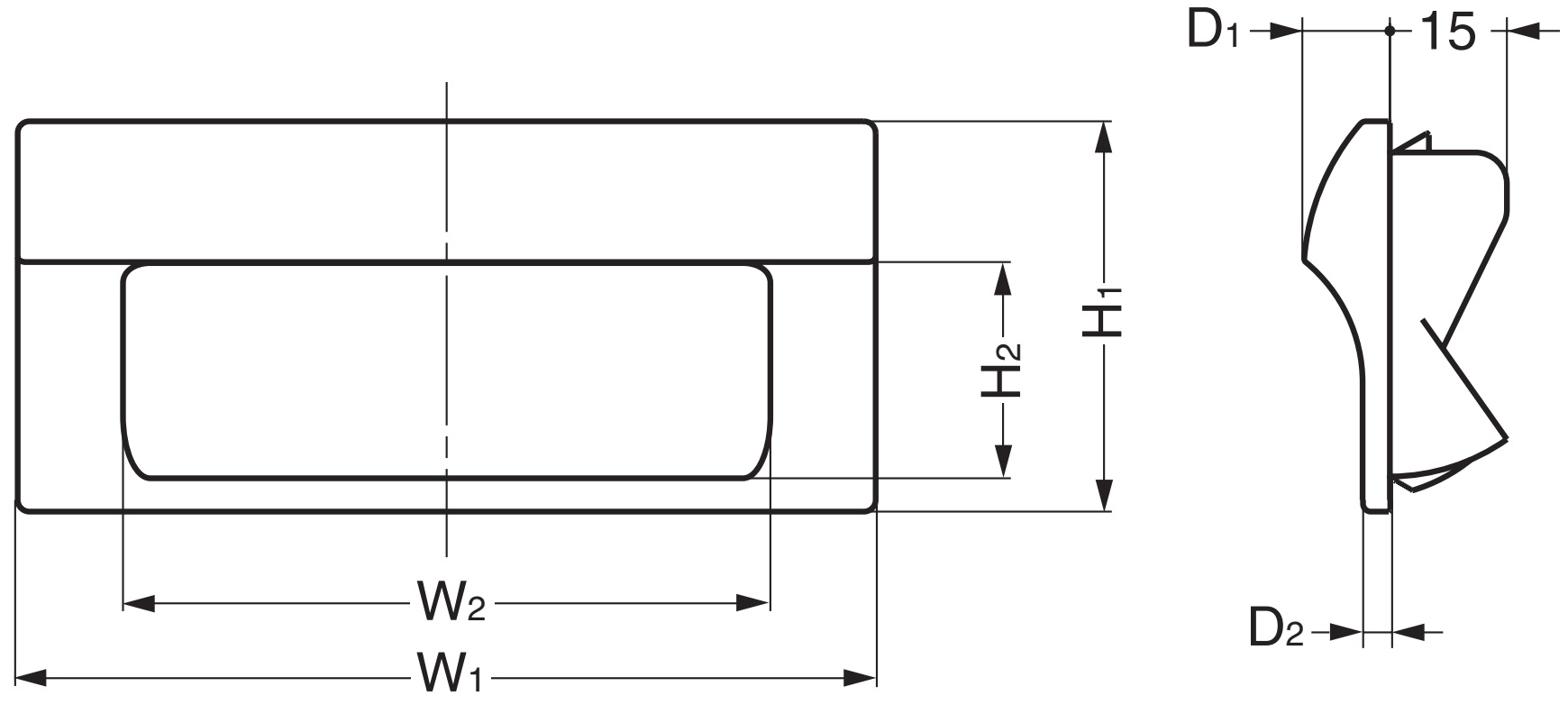 Rektangulær håndtagsskal af høj kvalitet til hurtig klikmontering i metalpladehus lavet af robust plast, overflade: sort, 90 mm (3,6") HH-JW90-BL. Enhedshåndtag HH-JW90-BL til metalskabe, metalplader, af Sugatsune / LAMP® (Japan) - Billede 3