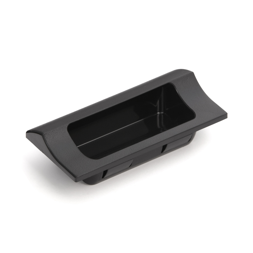 Rektangulær håndtagsskal af høj kvalitet til hurtig klikmontering i metalpladehus lavet af robust plast, overflade: sort, 90 mm (3,6") HH-JW90-BL. Enhedshåndtag HH-JW90-BL til metalskabe, metalplader, af Sugatsune / LAMP® (Japan)