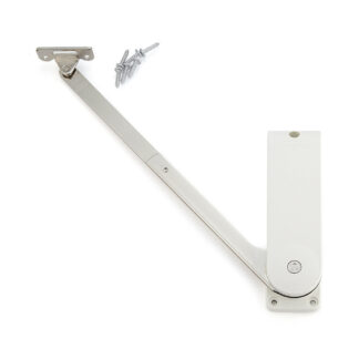 Højkvalitets flapholder, overflade: hvid, version: venstre, HDS-30ML-WT. Robust klappestøtte til folde-ups, køkkenmøbler og meget mere, af Sugatsune / LAMP® (Japan)