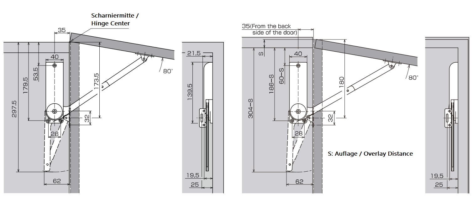 Højkvalitets klappeholder, overflade: hvid, version: højre, HDS-30HR-WT. Robust klappestøtte til folde-ups, køkkenmøbler og meget mere, af Sugatsune / LAMP® (Japan) - Billede 3