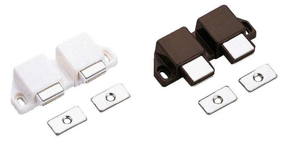 Kompakt magnetisk snapklap, inkl. bordplade, overflade: brun, 25 mm (63/64"), udførelse: med 2 stempler, ML-30WBR. Dobbelt døråbner til møbellåger, skabslåger og meget mere, af Sugatsune / LAMP® (Japan) - Billede 3