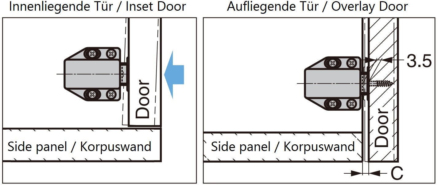 2 stk. magnetiske snaplåse af høj kvalitet, inkl. bordplade, overflade: hvid, 38 mm (1-1/2"), ML-80W. Push-to-open døråbner til møbellåger, skabslåger og meget mere, af Sugatsune / LAMP® (Japan) - Billede 3