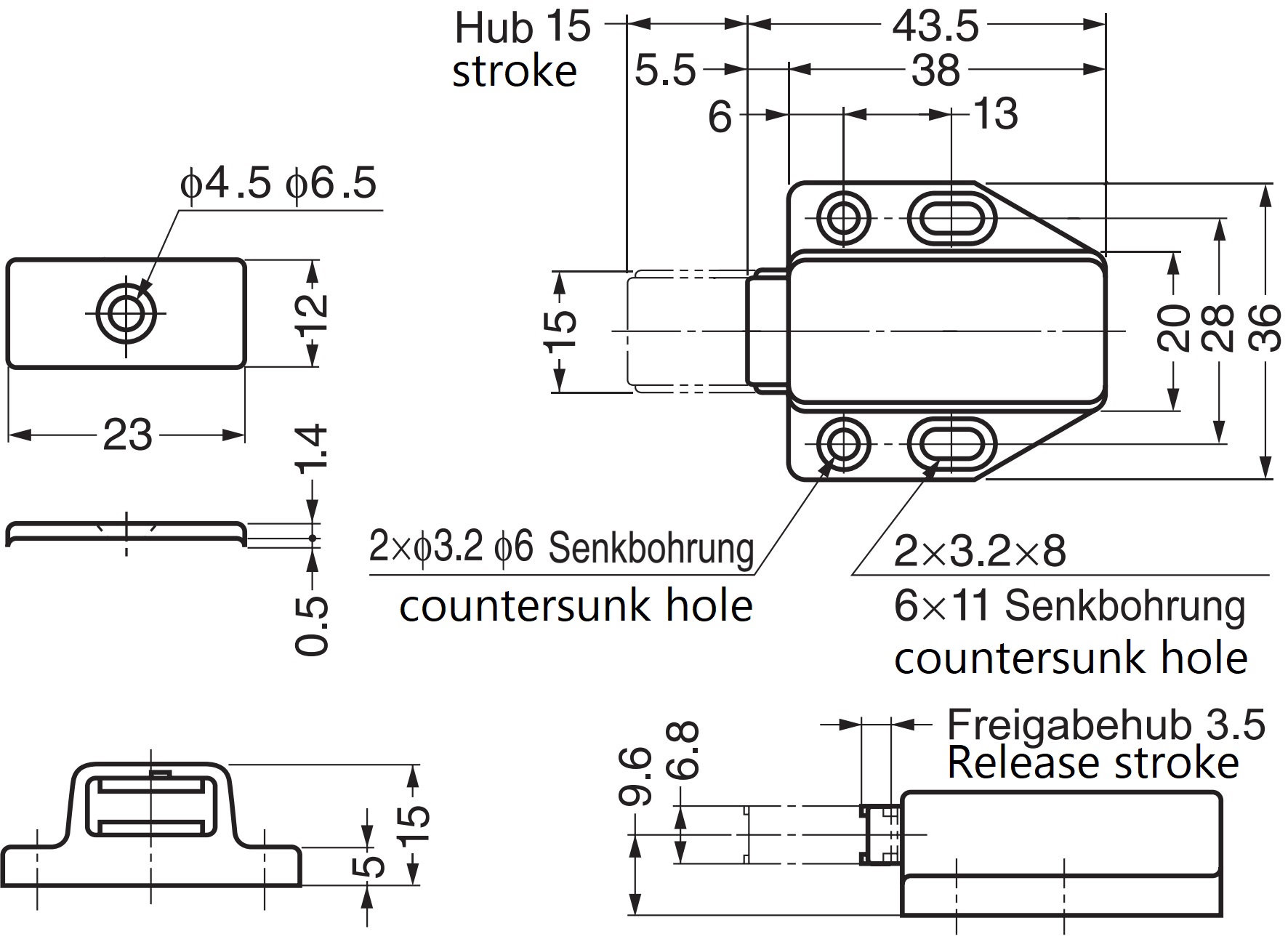 2 stk. magnetiske snaplåse af høj kvalitet, inkl. bordplade, overflade: hvid, 38 mm (1-1/2"), ML-80W. Push-to-open døråbner til møbellåger, skabslåger og meget mere, af Sugatsune / LAMP® (Japan) - Billede 6