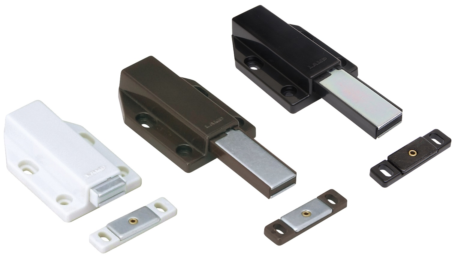 2 stk. magnetiske snaplåse, inkl. bordplade, overflade: hvid, 70 mm (2-3/4"), udførelse: med langt stempel, ML-120W. Push-to-open døråbner til møbellåger, skabslåger og meget mere, af Sugatsune / LAMP® (Japan) - Billede 4