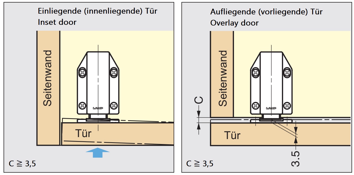 2 stk. magnetiske snaplåse, inkl. bordplade, overflade: hvid, 70 mm (2-3/4"), udførelse: med langt stempel, ML-120W. Push-to-open døråbner til møbellåger, skabslåger og meget mere, af Sugatsune / LAMP® (Japan) - Billede 3