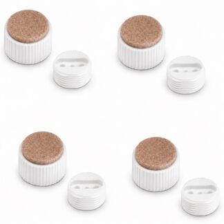 4 robuste møbeljusterere, lasteevne: 600 kg (1323 lbs), overflade: hvid, ⌀25 mm (63/64"), version: med filtpude, B573-25-WH. Justerbar base til møbler, bord, skab, bordben og meget mere, fra Kojima (Japan)