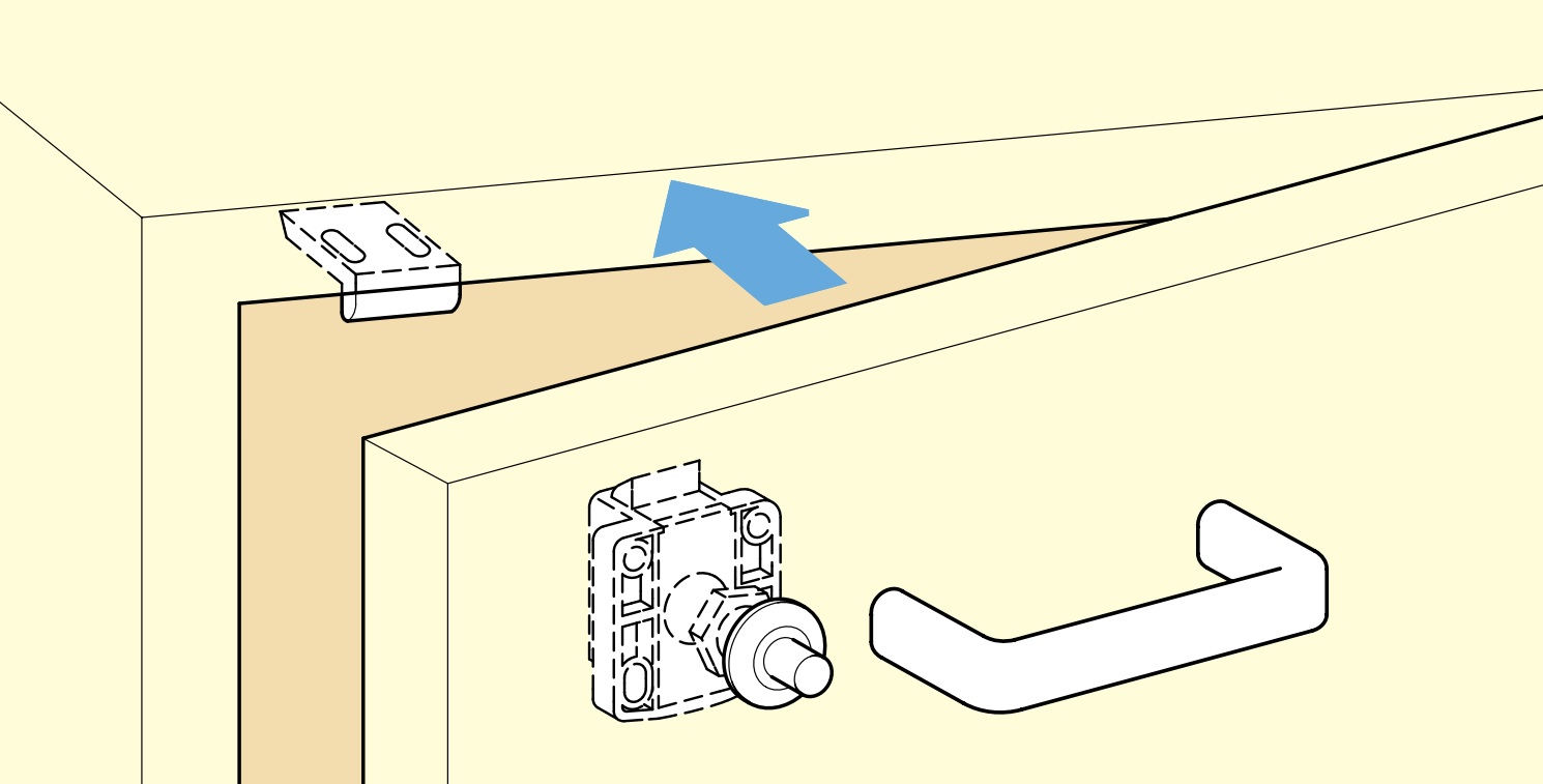 Trykknaplukning til dørtykkelser fra 18 til 21 mm, overflade: elfenben, SL-B211-I. Push-Latch til RV-konvertering, Yachtinteriør, Caravan Møbler og meget mere, af Sugatsune / LAMP® (Japan) - Billede 5