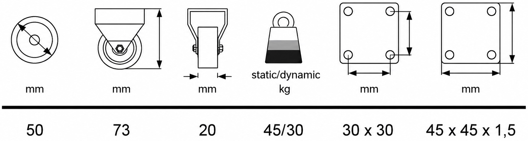 4 stykker robust møbelstøb, bæreevne: 120 kg (265 lbs), ⌀50 mm (1-31/32"), 08.12.150-1. - Billede 2