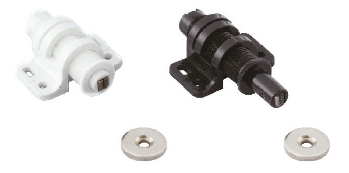 2 stk. rund magnetisk snapklap med justeringsmulighed, inkl. bordplade, overflade: sort, MC-25BL. Push-to-open døråbner til møbellåger, skabslåger og meget mere, af Sugatsune / LAMP® (Japan) - Billede 3