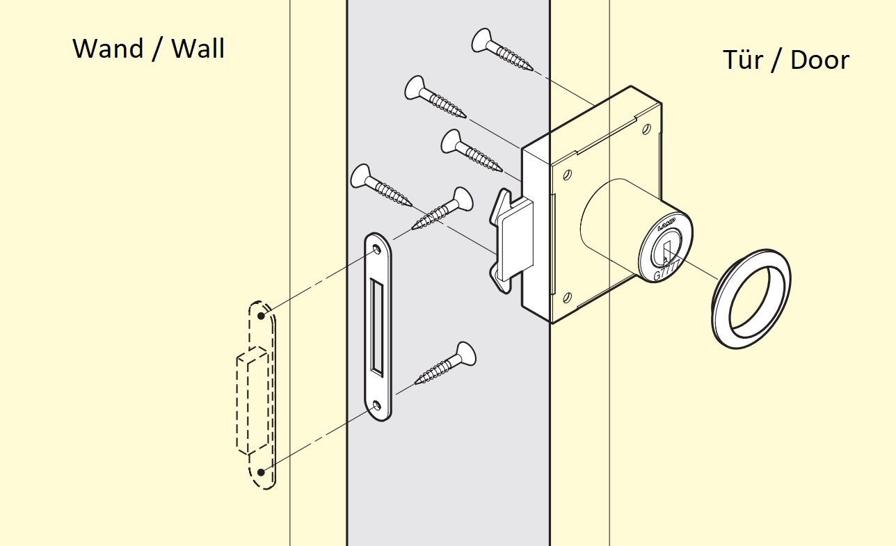 Skydedørslås, lavet af SUS304 rustfrit stål, overflade: forkromet, version: med nøgle, 7810K-24-CR-R-D. Rulleskoddelås til skydedør og meget mere, af Sugatsune / LAMP® (Japan) - Billede 5