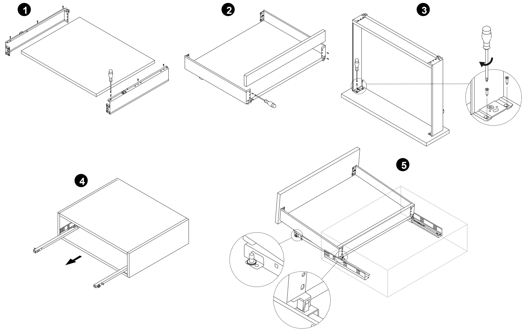 Skuffesæt, med ekstra tynde rammer, højde: 88 mm (3-15/32"), overflade: antracitgrå, 390 mm (15-23/64"), version: delvis udvidelse med skubbe-til-å-åbne, 3275235 skuffesæt til køkkenmøbler og meget mere, fra EMUCA - Billede 5