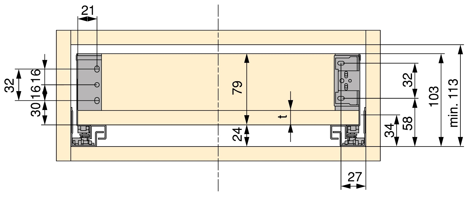 Skuffesæt, med ekstra tynde rammer, højde: 88 mm (3-15/32"), overflade: antracitgrå, 390 mm (15-23/64"), version: delvis udvidelse med skubbe-til-å-åbne, 3275235 skuffesæt til køkkenmøbler og meget mere, fra EMUCA - Billede 4