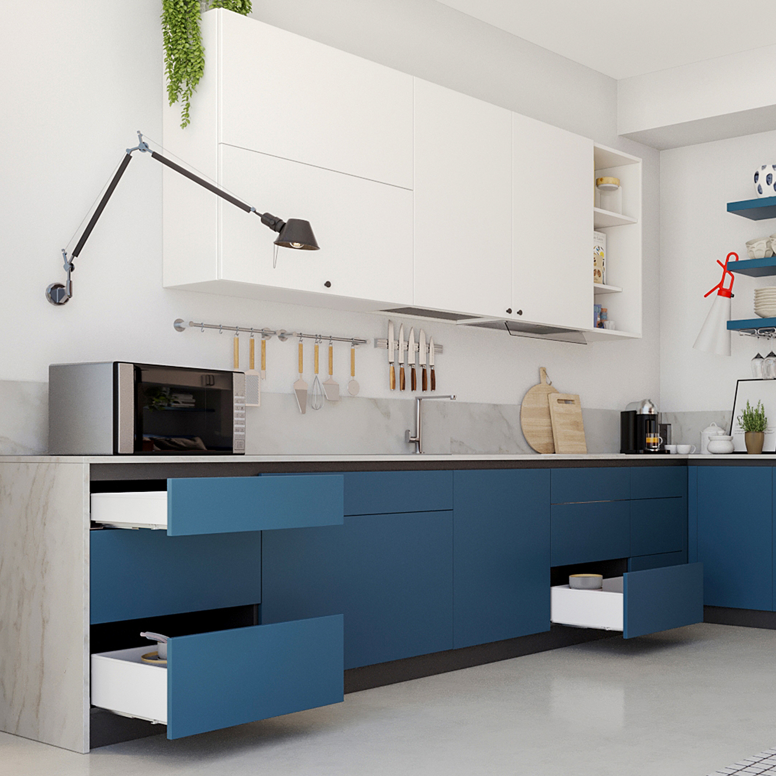 Skuffesæt, med ekstra tynde rammer, højde: 88 mm (3-15/32"), overflade: hvid, 340 mm (13-25/64"), version: delvis forlængelse med skubbe-til-å-åbne, 3275112. skuffesæt til køkkenmøbler og meget mere, af EMUCA - Billede 8