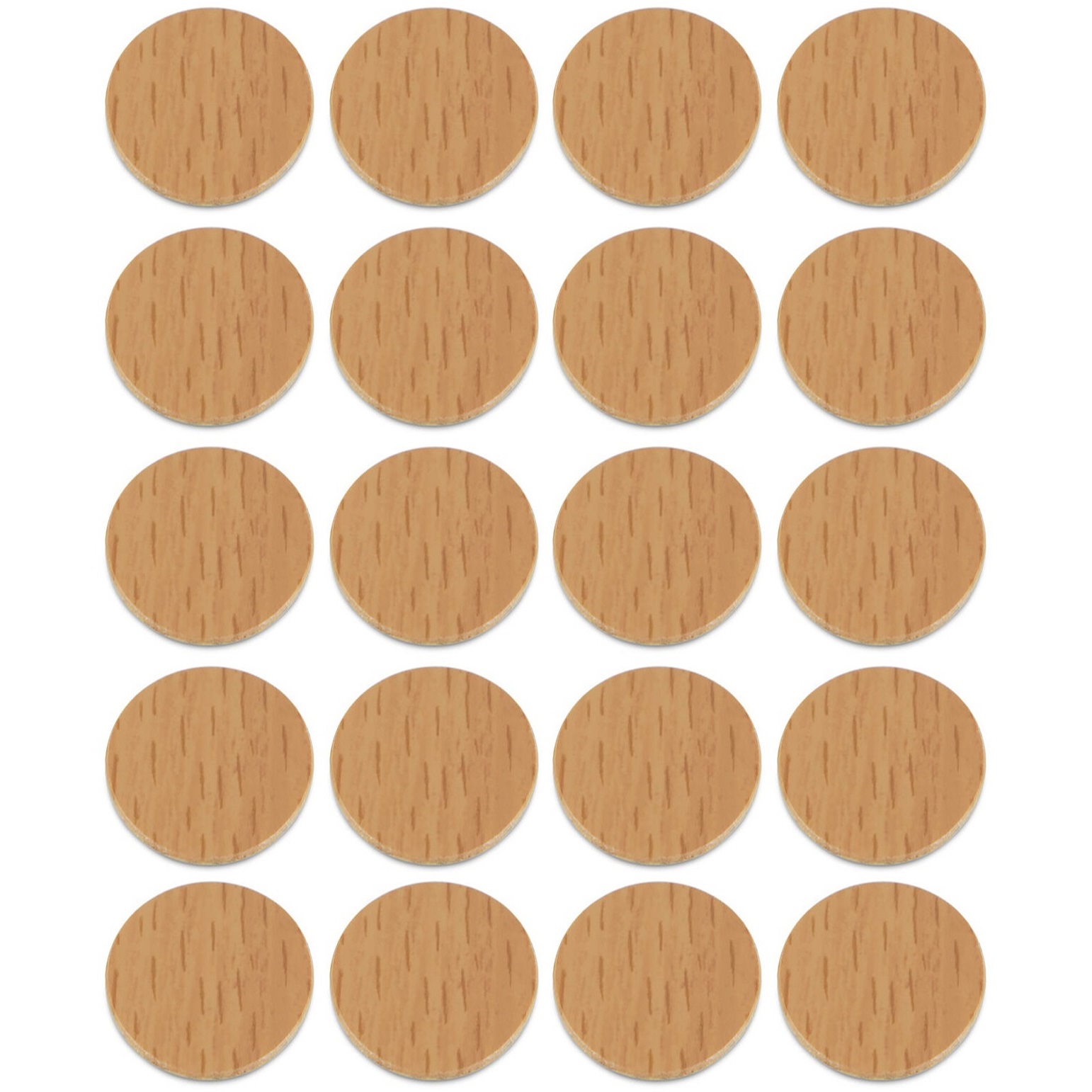 20 stykker selvklæbende borehulsdæksel, lavet af plast, overflade: birketræ farve, 13 mm (33/64"), 5128930. skruehulsdæksel til møbler, skab, bord, seng og meget mere, af EMUCA