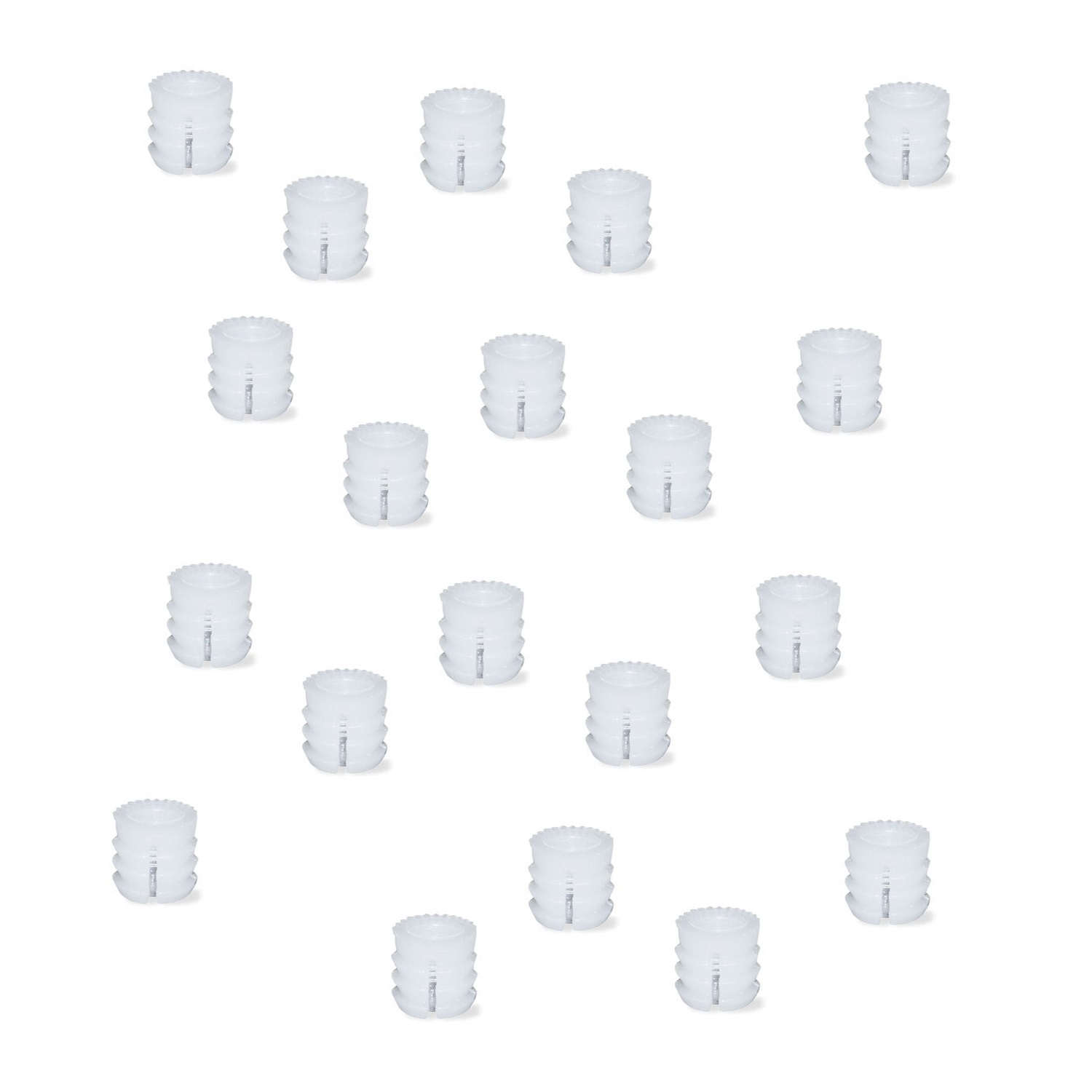 20 stk. ekspansionsbøsning af høj kvalitet med indvendigt gevind M6, fremstillet af nylon (PA), 10 mm (25/64"), 9007920. Praktisk ekspansionsgevindindsats til trædele, møbelforbindelser, elektronikhuse og meget mere, fra EMUCA