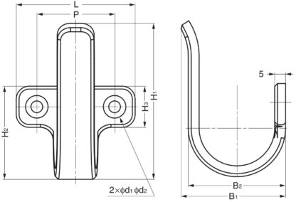 Universal krog af høj kvalitet lavet af SUS304 rustfrit stål, overflade: blank poleret, 60 mm (2,4"), 5H-60M. V2A håndklædekrog til badeværelse, swimmingpool, skibsbygning, autocamper, udendørs område, fugtigt miljø og meget mere, af Sugatsune / LAMP® (Ja - Image 3