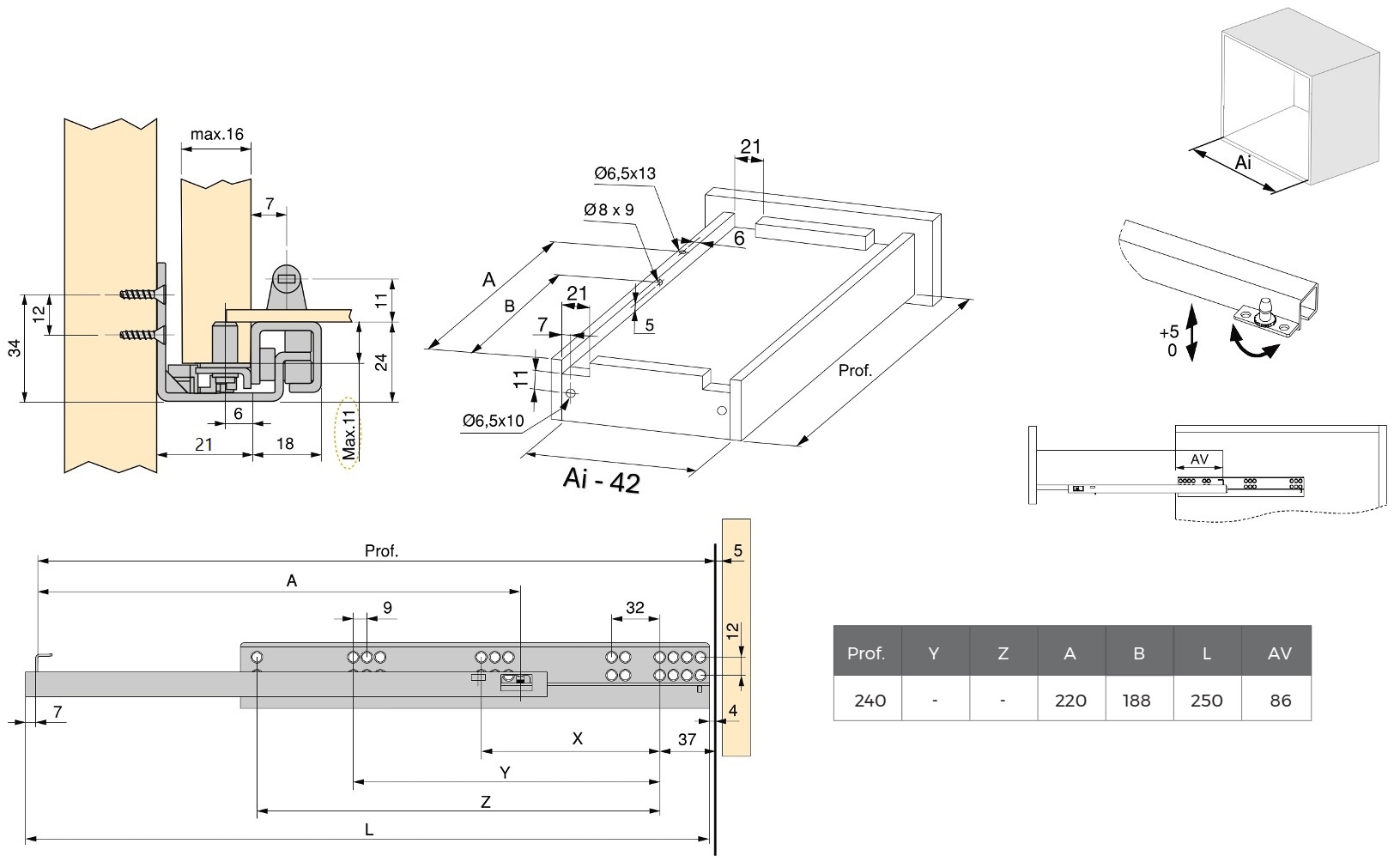 Gulvløbere, bæreevne: 25 kg (56 lbs), 250 mm (9-27/32"), version: delvis udtræk med push-to-open, 3123005. Gulvudtræk af høj kvalitet til træskuffer, træskuffer, træhylder og meget mere, fra EMUCA - Billede 2